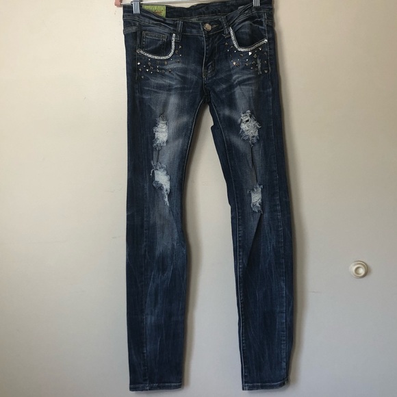 Machine Pour Neuf Mode Brand Studded Jeans Size 5 - Picture 1 of 9